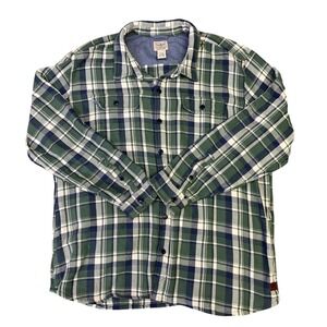 VNTG LL Bean Mens Plaid Flannel Shirt Green Blue Long‎ Sleeve Button Cotton XXL